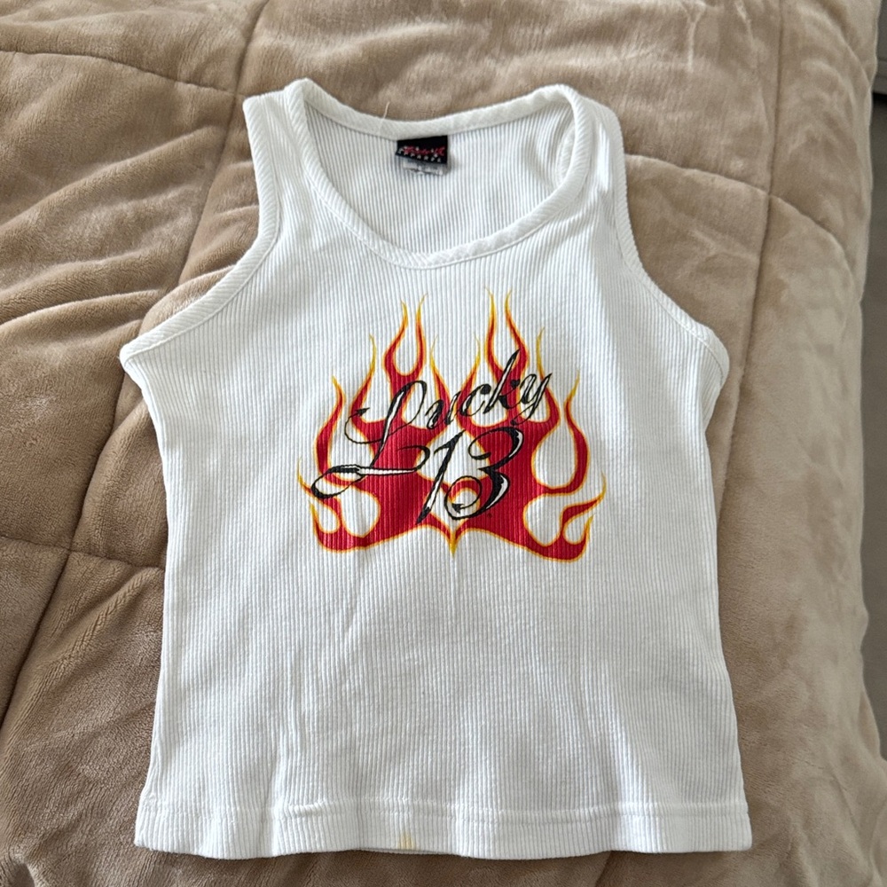 Kids White Tank Top with Flame Graphic